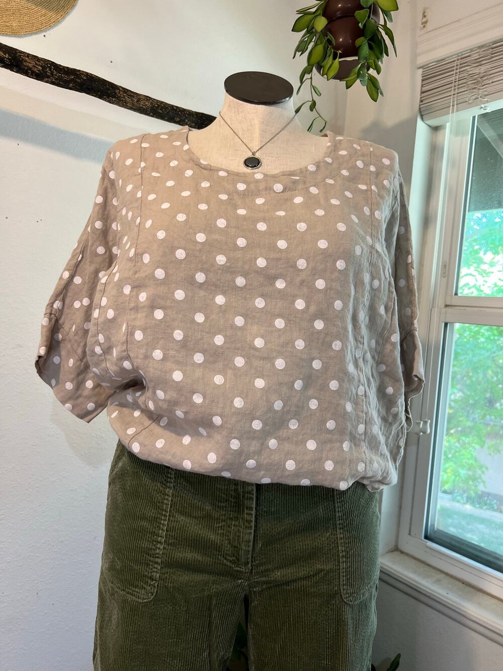 Luca Vanucci 100% Linen Polka Dot Made in Italy Oversized Blouse Size Large